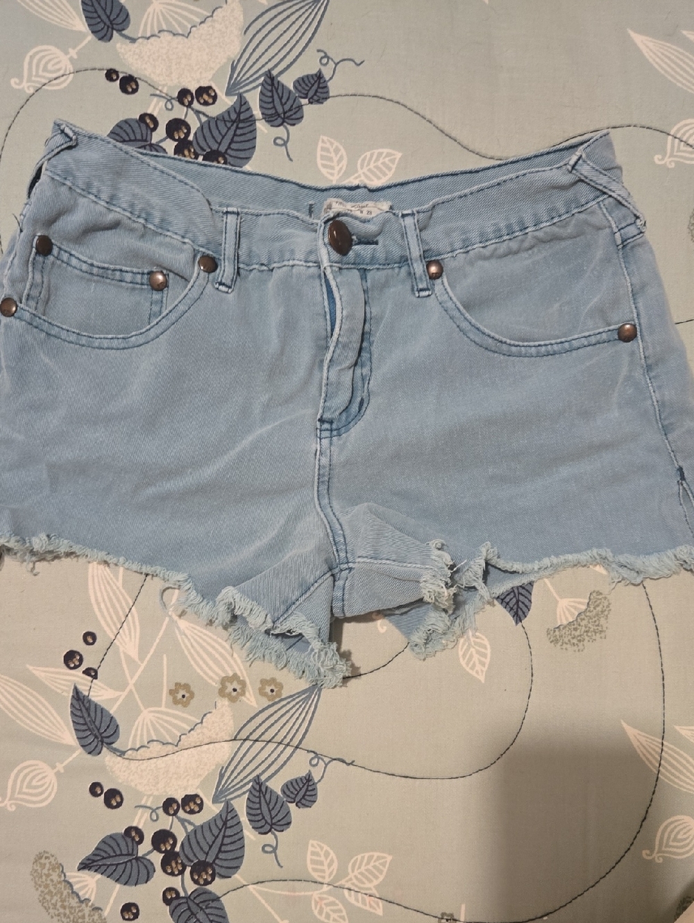 Free People Light Blue Distressed Denim Cutoff Shorts